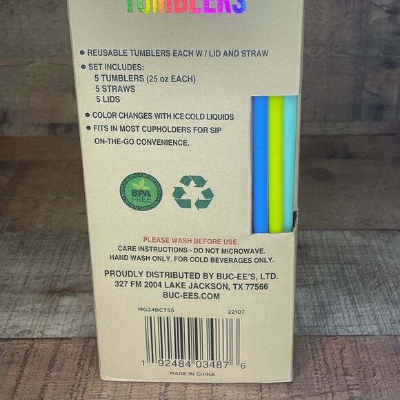 NEW Buc-ee’s Color Changing Tumblers set of 5 Tumblers Cups with Lids and Straws - Picture 7 of 7